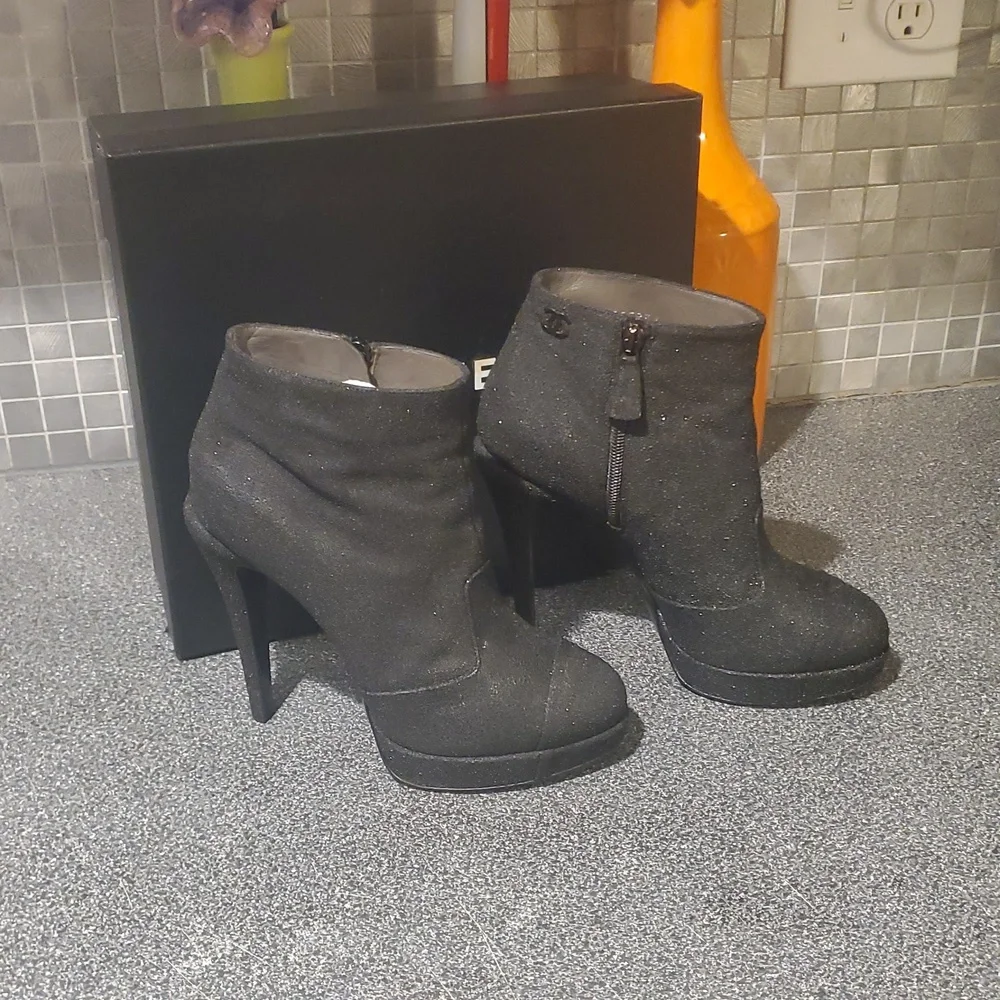 Chanel Sparkly Platform Boots Black - Picture 9 of 11